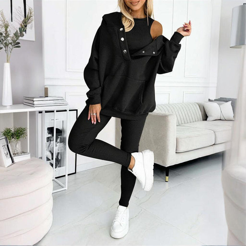 Women’s 3-Piece Cozy Lounge Set – Oversized Top, Tank & High-Waist Pants
