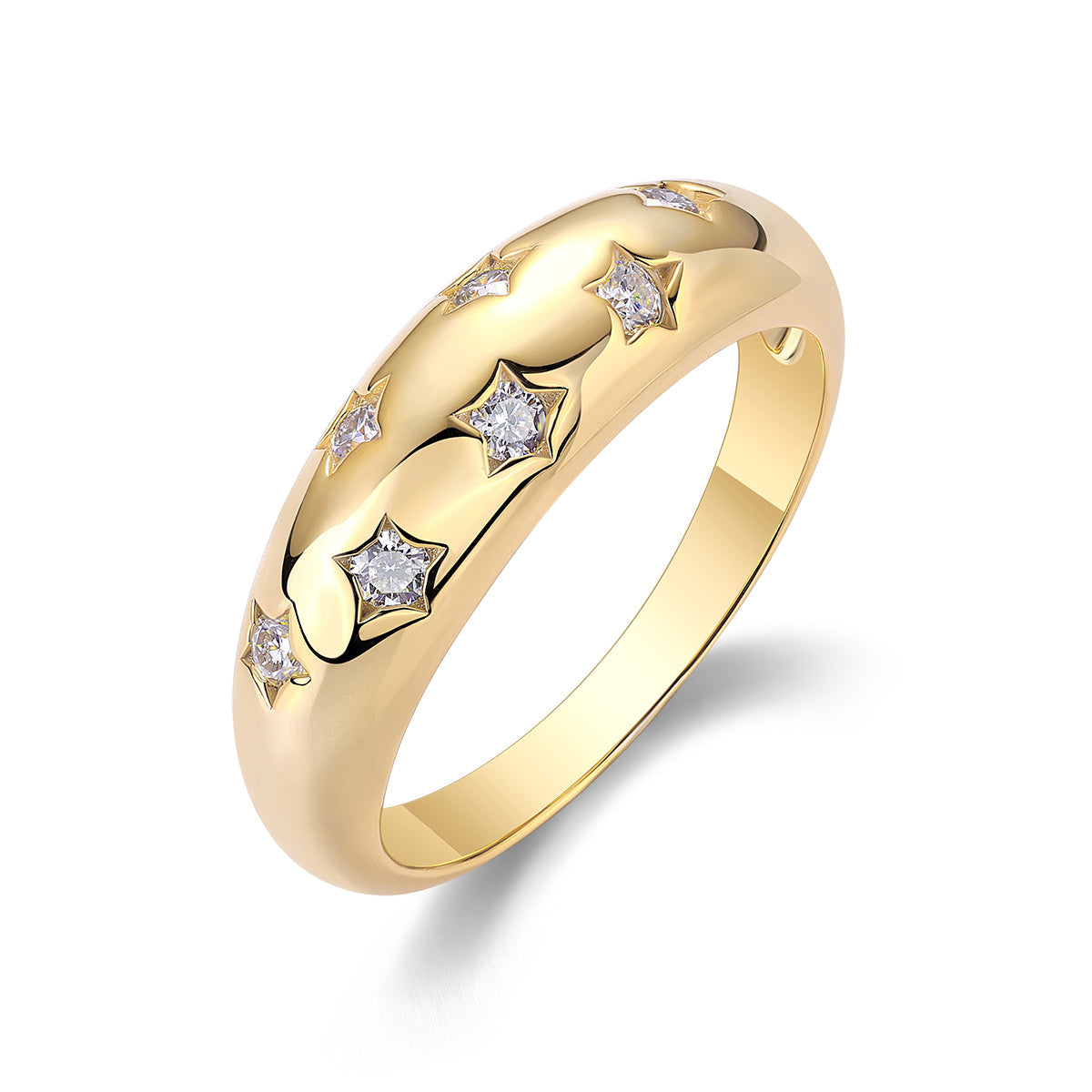 Golden Starburst Moissanite Ring – 925 Sterling Silver, 18K Gold Plated Luxury Jewelry