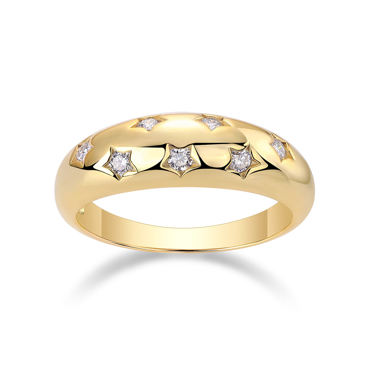 Golden Starburst Moissanite Ring – 925 Sterling Silver, 18K Gold Plated Luxury Jewelry