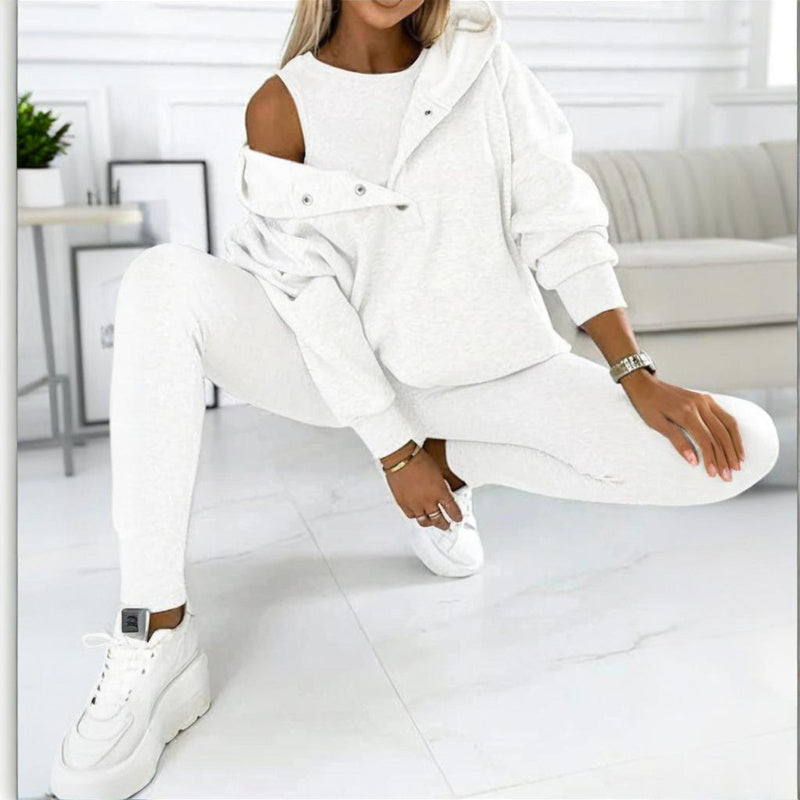 Women’s 3-Piece Cozy Lounge Set – Oversized Top, Tank & High-Waist Pants