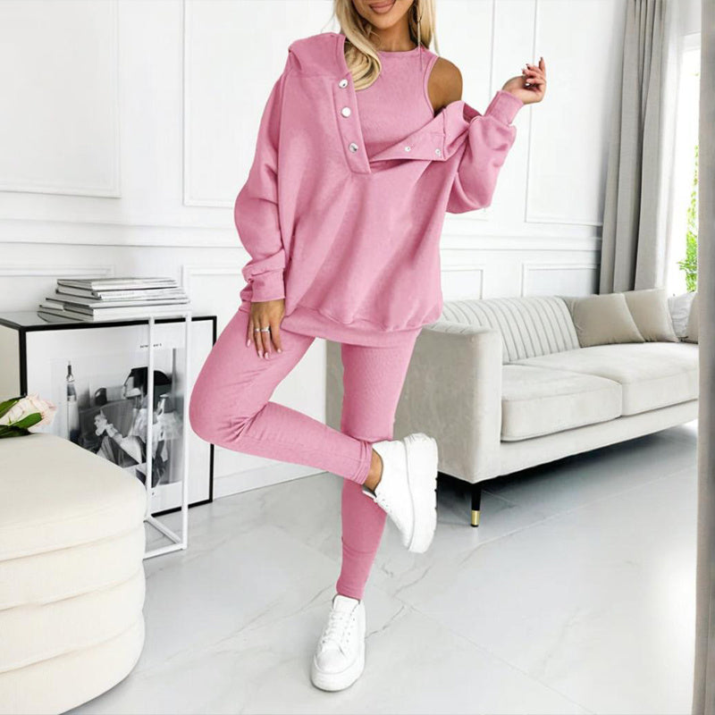 Women’s 3-Piece Cozy Lounge Set – Oversized Top, Tank & High-Waist Pants