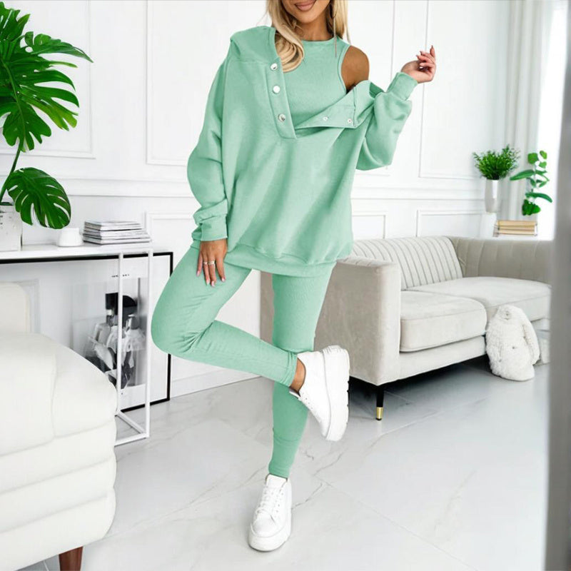Women’s 3-Piece Cozy Lounge Set – Oversized Top, Tank & High-Waist Pants