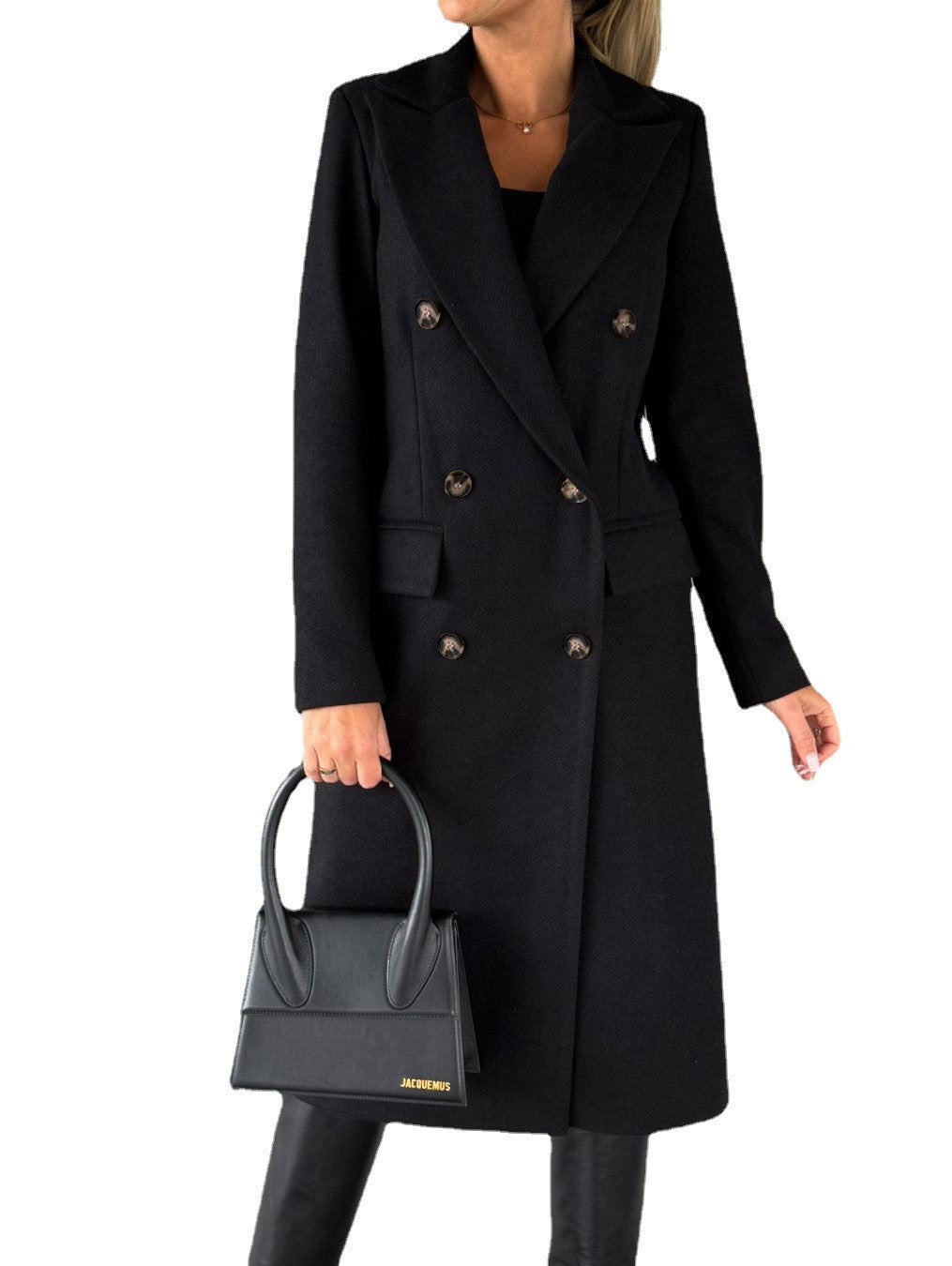 Women’s Elegant Double-Breasted Long Coat – Classic Winter Fashion Overcoat with Pockets