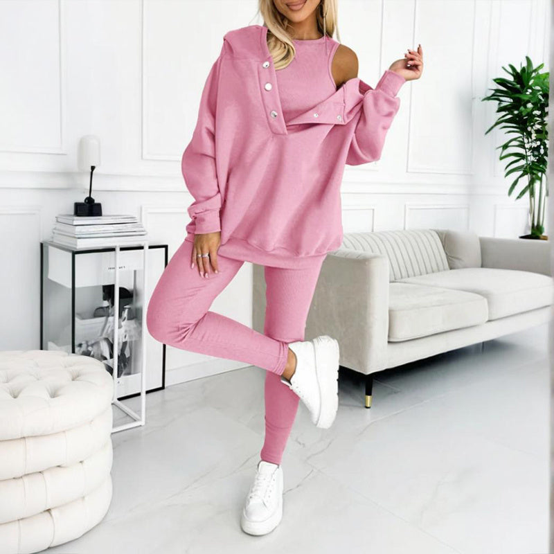 Women’s 3-Piece Cozy Lounge Set – Oversized Top, Tank & High-Waist Pants