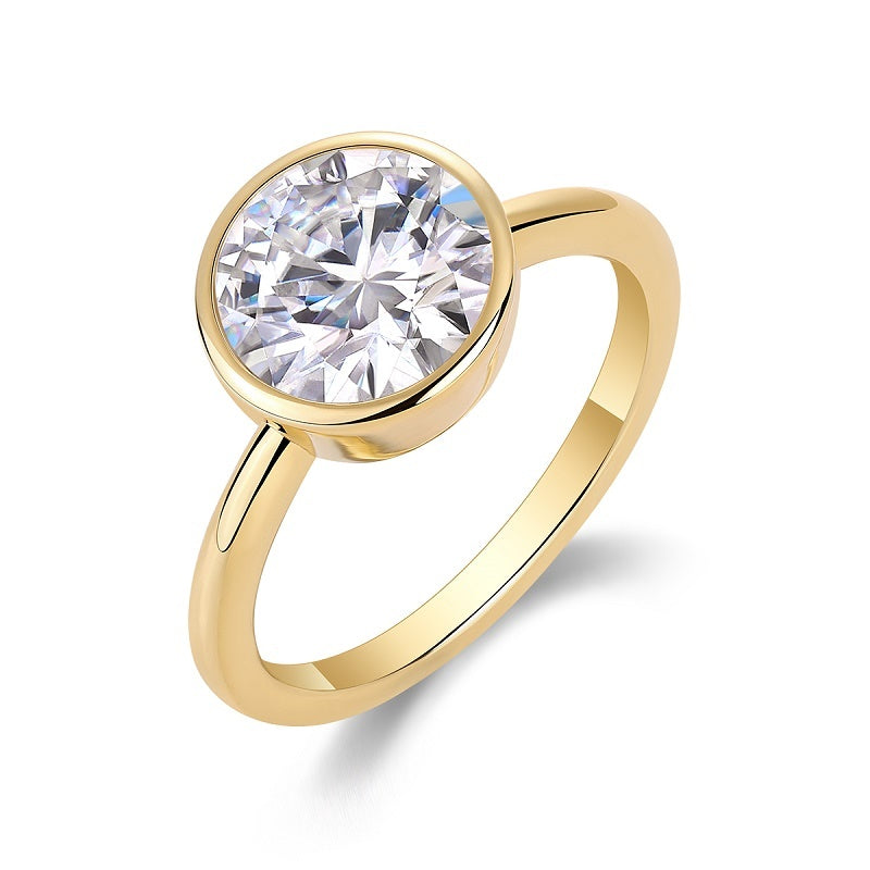 Luxury Moissanite Silver Ring – 925 Sterling, Gold-Plated Shine, Timeless Elegance