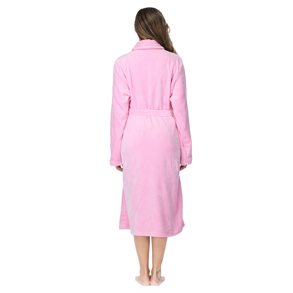 RONGTAI Womens Bathrobe Ladies Fleece Plush Warm Long Robes Fleece Nightgown Sleepwear