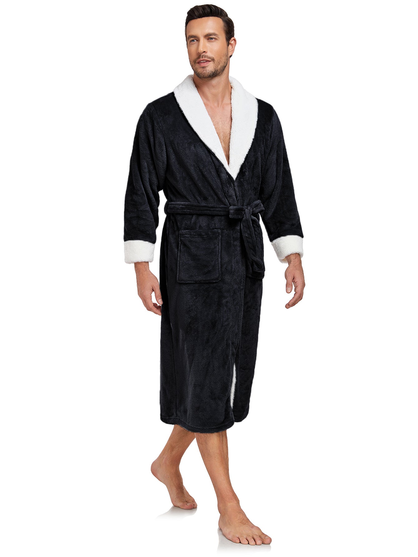 Men’s Plush Fleece Robe – Full-Length Shawl Collar Bathrobe for Ultimate Comfort