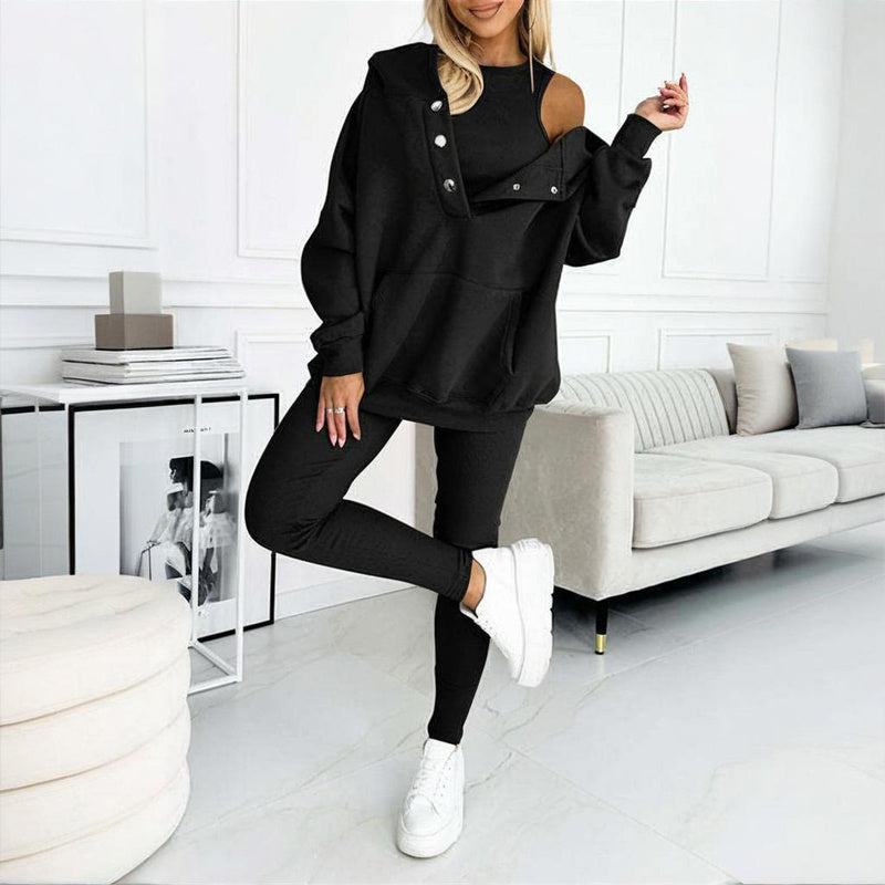 Women’s 3-Piece Cozy Lounge Set – Oversized Top, Tank & High-Waist Pants
