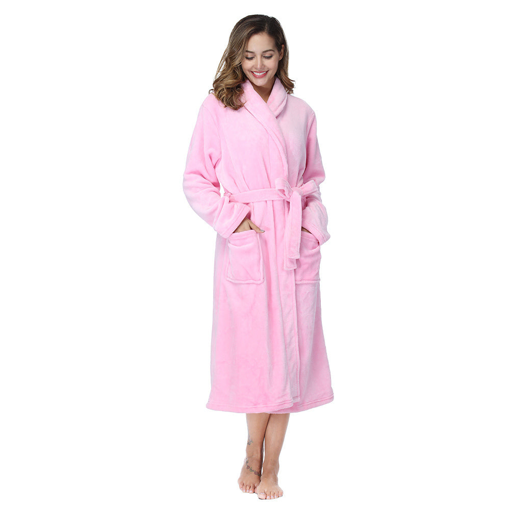 RONGTAI Womens Bathrobe Ladies Fleece Plush Warm Long Robes Fleece Nightgown Sleepwear