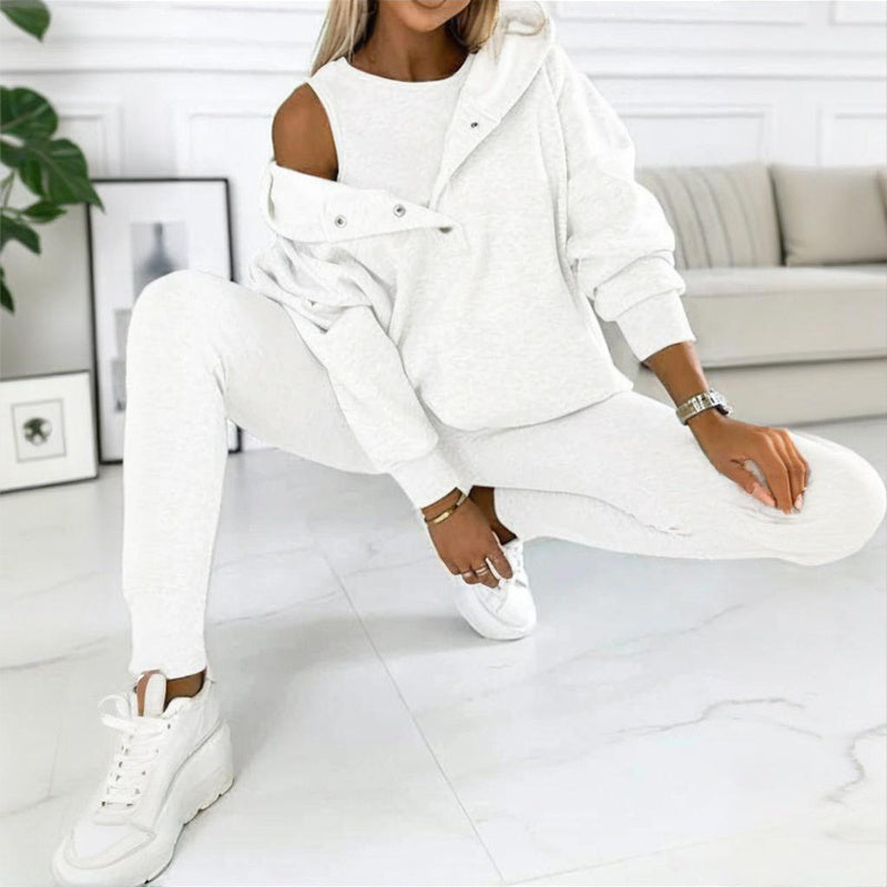 Women’s 3-Piece Cozy Lounge Set – Oversized Top, Tank & High-Waist Pants