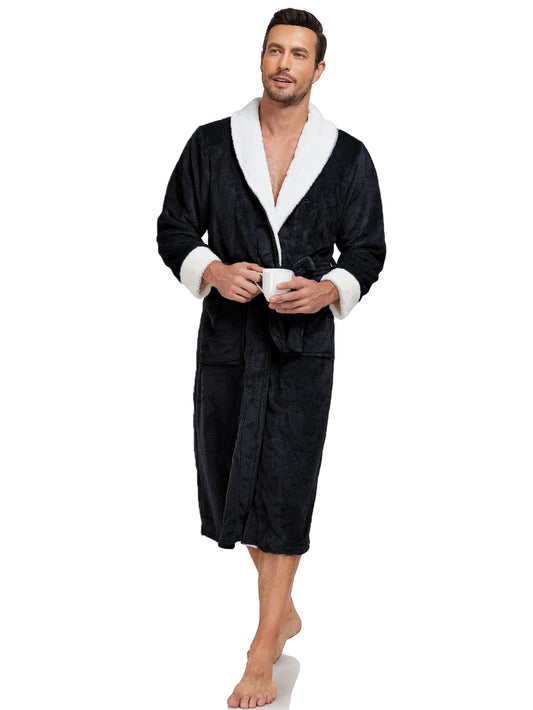 Men’s Plush Fleece Robe – Full-Length Shawl Collar Bathrobe for Ultimate Comfort