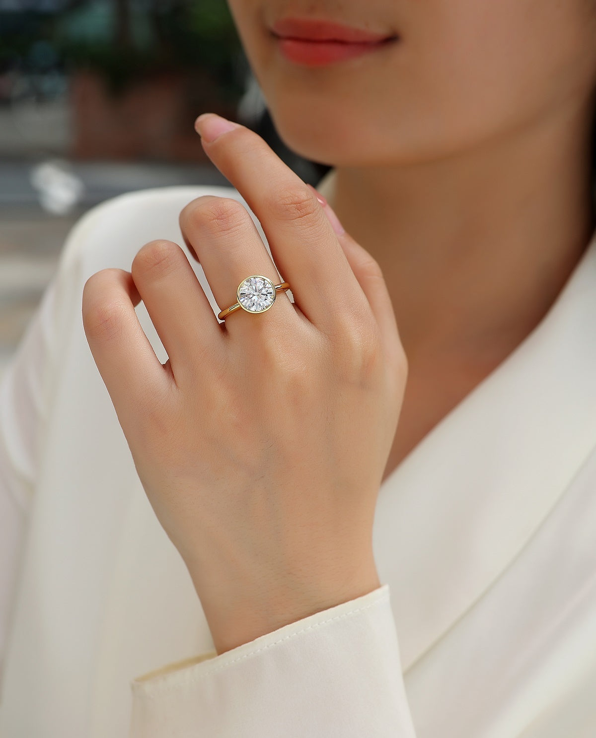 Luxury Moissanite Silver Ring – 925 Sterling, Gold-Plated Shine, Timeless Elegance