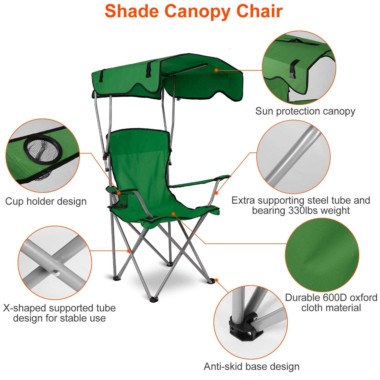 Foldable Camping Chair with Sunshade for Outdoor Use