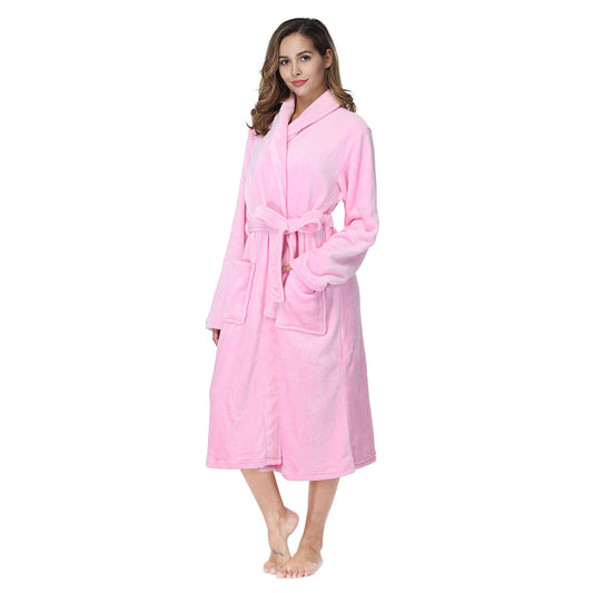 RONGTAI Womens Bathrobe Ladies Fleece Plush Warm Long Robes Fleece Nightgown Sleepwear