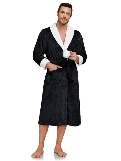 Men’s Plush Fleece Robe – Full-Length Shawl Collar Bathrobe for Ultimate Comfort