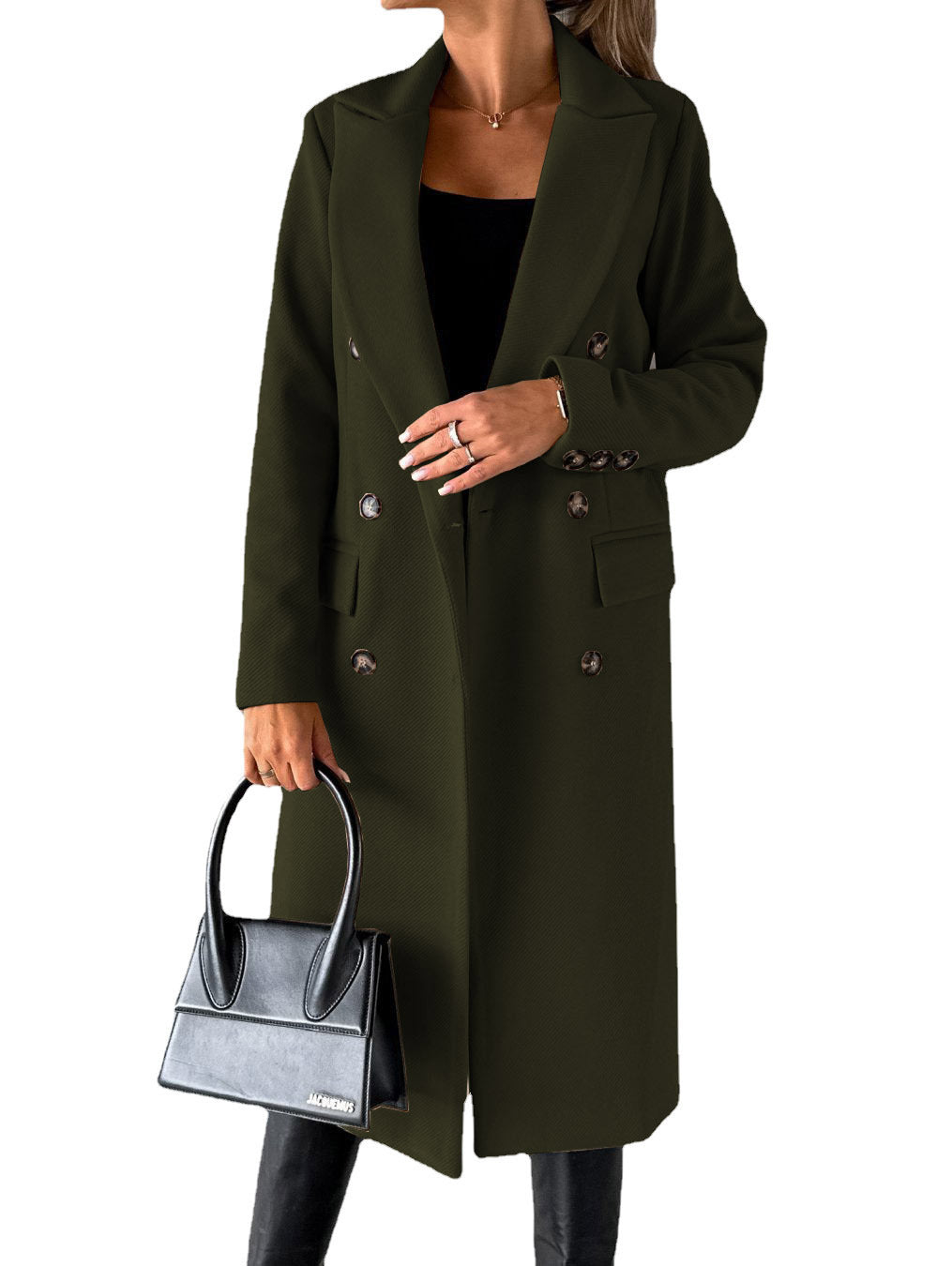 Women’s Elegant Double-Breasted Long Coat – Classic Winter Fashion Overcoat with Pockets