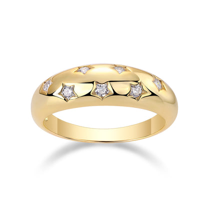 Golden Starburst Moissanite Ring – 925 Sterling Silver, 18K Gold Plated Luxury Jewelry