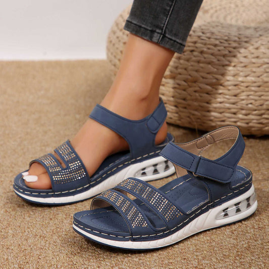 Women's Rhinestone Wedge Sandals – Air Cushion Comfort & Velcro Strap Design