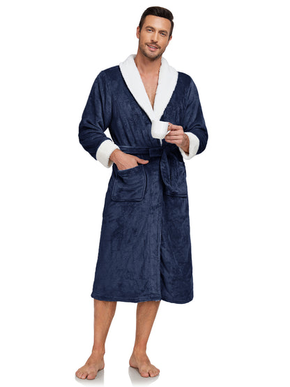 RONGTAI Men's Plush Long Bathrobe – Soft, Warm & Luxurious Fleece Comfort