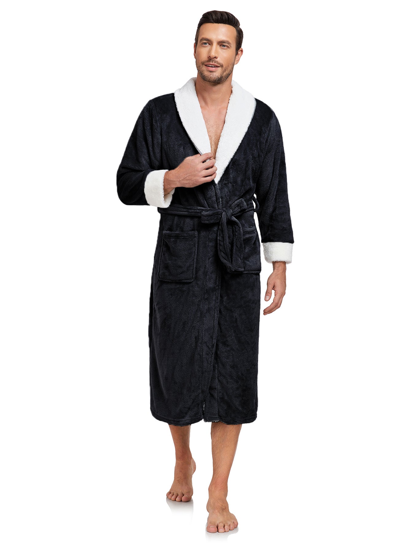 Men’s Plush Fleece Robe – Full-Length Shawl Collar Bathrobe for Ultimate Comfort
