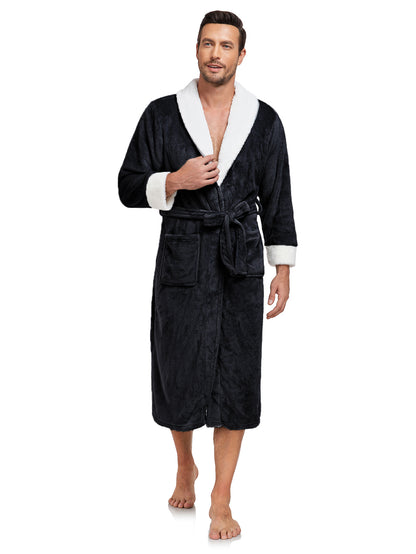 Men’s Plush Fleece Robe – Full-Length Shawl Collar Bathrobe for Ultimate Comfort