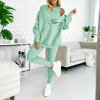 Women’s 3-Piece Cozy Lounge Set – Oversized Top, Tank & High-Waist Pants