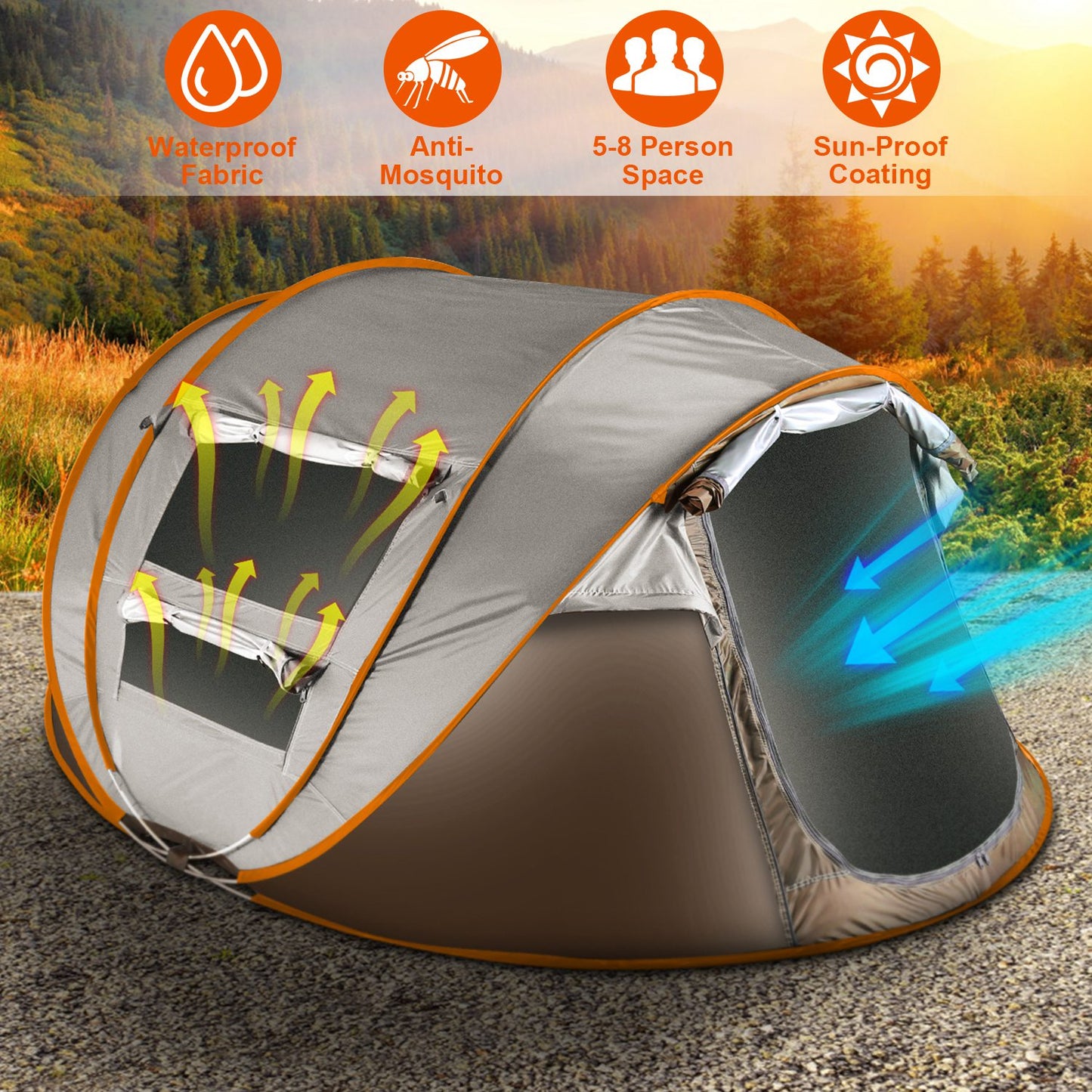Automatic Pop-Up Camping Tent for 5–8 People | Waterproof Family Tent with Mosquito Net