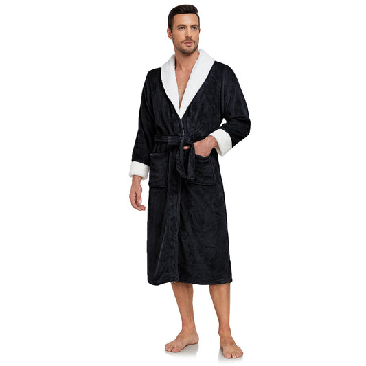 Men’s Plush Fleece Robe – Full-Length Shawl Collar Bathrobe for Ultimate Comfort