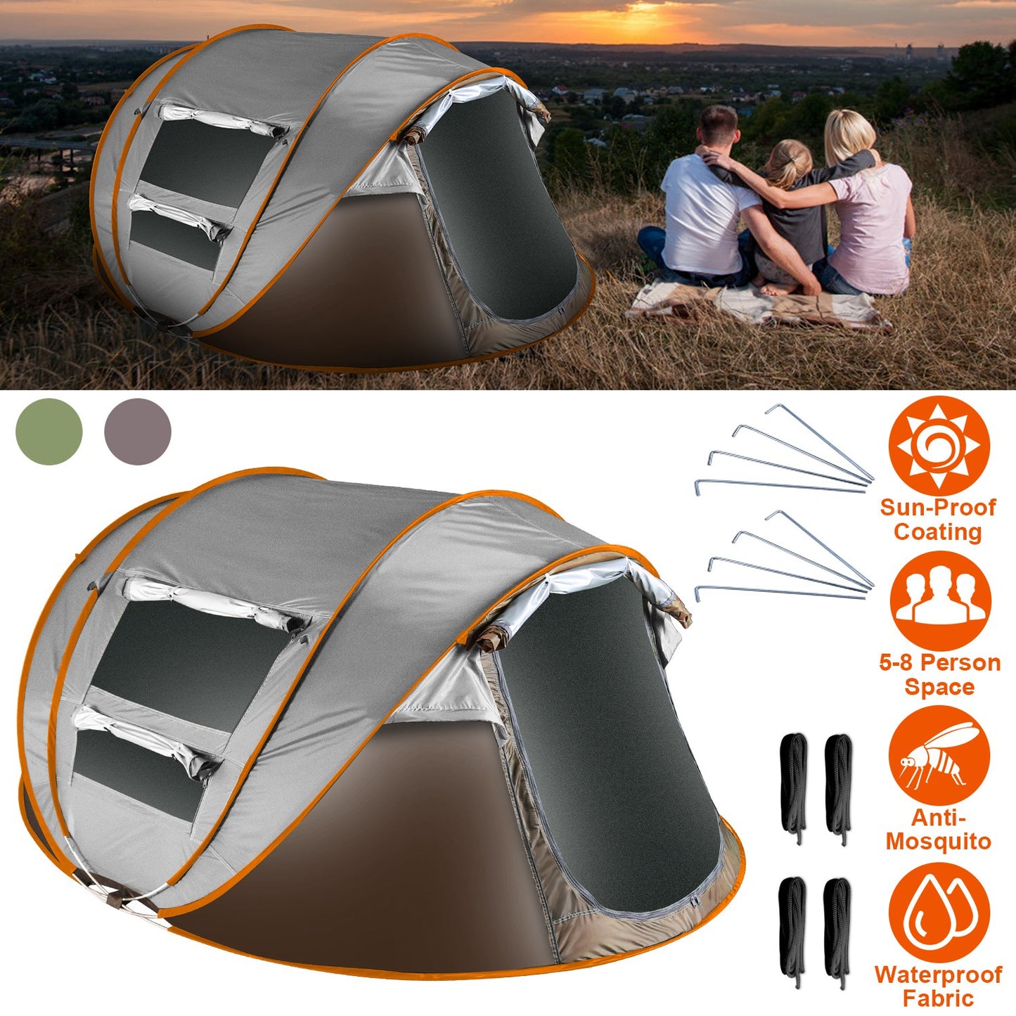 Automatic Pop-Up Camping Tent for 5–8 People | Waterproof Family Tent with Mosquito Net