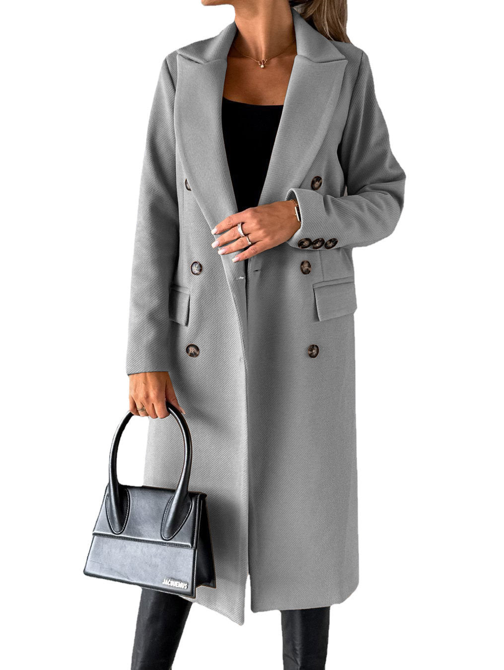 Women’s Elegant Double-Breasted Long Coat – Classic Winter Fashion Overcoat with Pockets