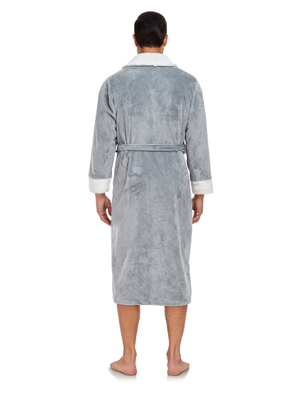 Luxury Plush Bathrobe for Men – Full-Length Warm Fleece Robe with Shawl Collar & Belt