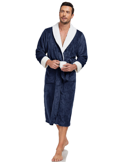 RONGTAI Men's Plush Long Bathrobe – Soft, Warm & Luxurious Fleece Comfort