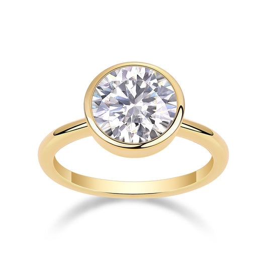 Luxury Moissanite Silver Ring – 925 Sterling, Gold-Plated Shine, Timeless Elegance