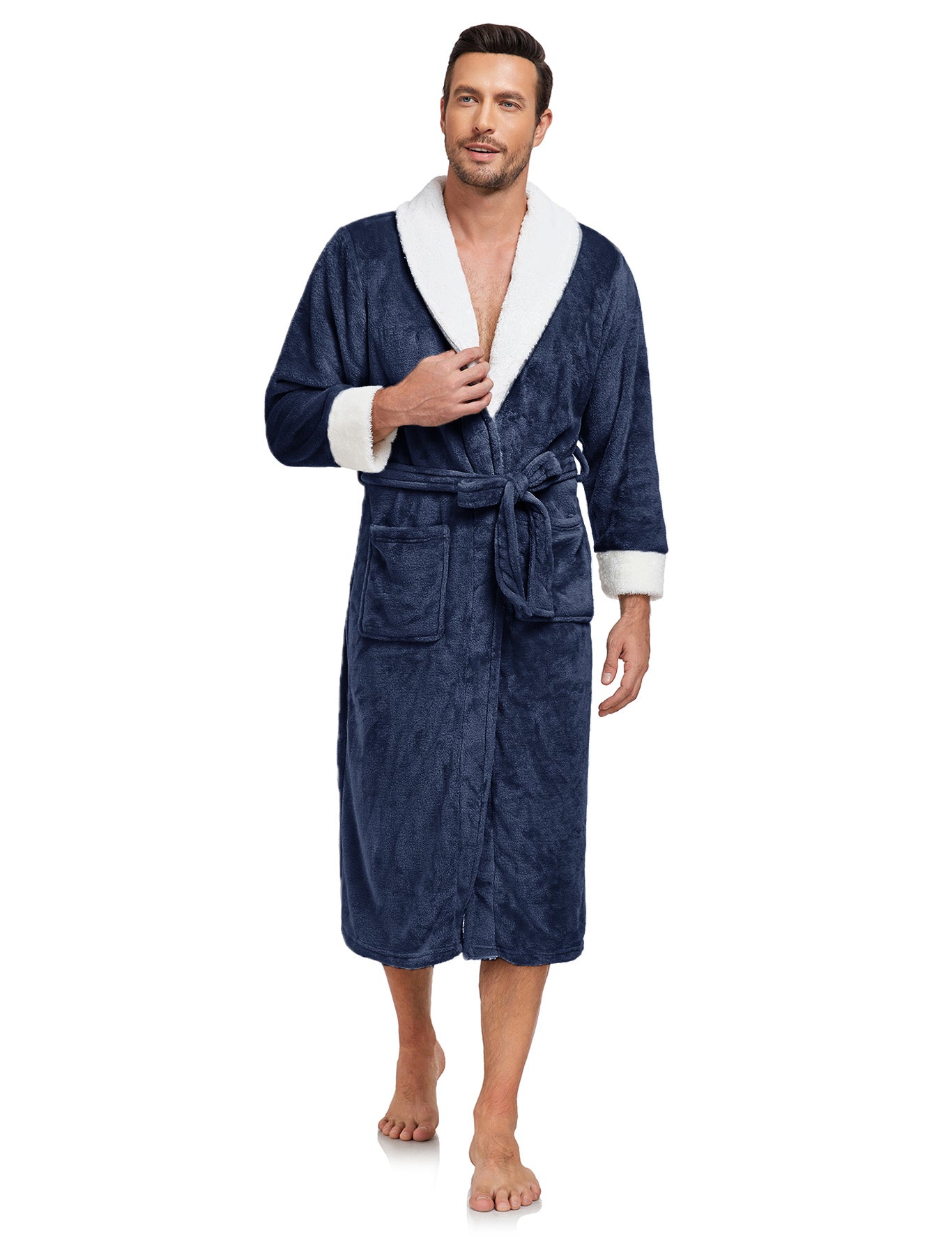 RONGTAI Men's Plush Long Bathrobe – Soft, Warm & Luxurious Fleece Comfort