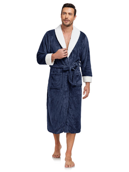 RONGTAI Men's Plush Long Bathrobe – Soft, Warm & Luxurious Fleece Comfort