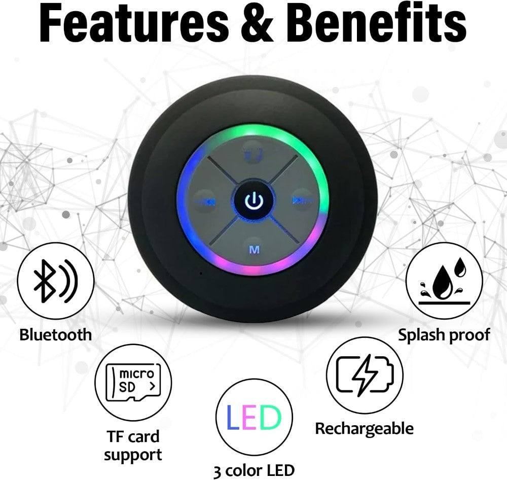 Casa Pandas™ HydroSound Mini Bluetooth Speaker – Waterproof Shower Speaker with LED Light & Suction Base