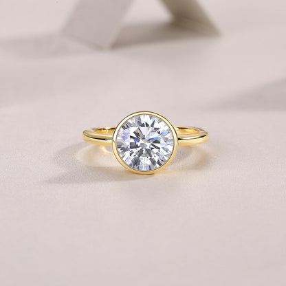 Luxury Moissanite Silver Ring – 925 Sterling, Gold-Plated Shine, Timeless Elegance