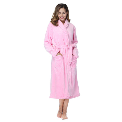 RONGTAI Womens Bathrobe Ladies Fleece Plush Warm Long Robes Fleece Nightgown Sleepwear