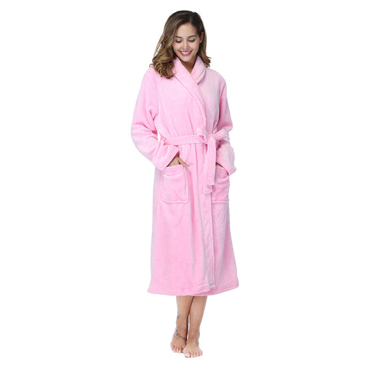 RONGTAI Womens Bathrobe Ladies Fleece Plush Warm Long Robes Fleece Nightgown Sleepwear