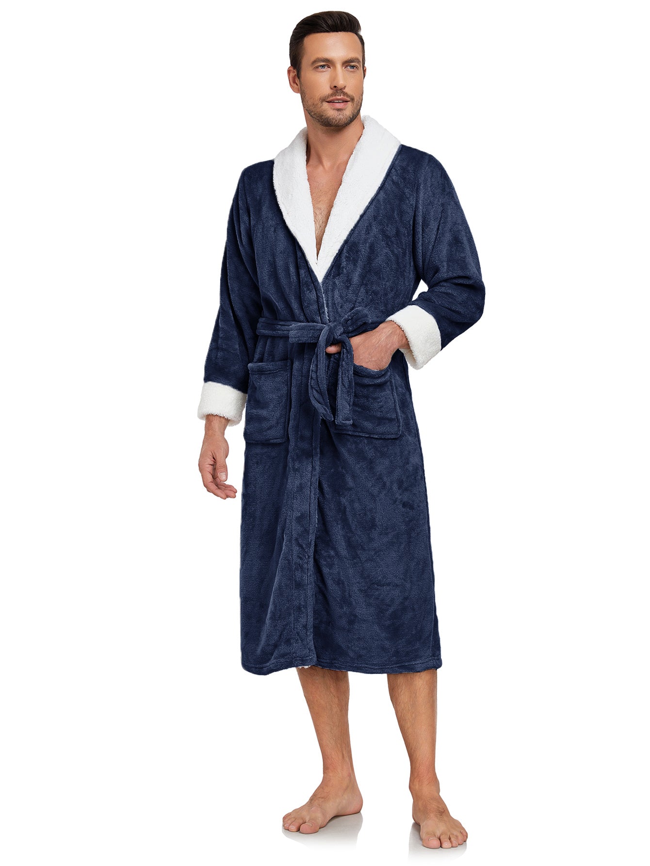 RONGTAI Men's Plush Long Bathrobe – Soft, Warm & Luxurious Fleece Comfort