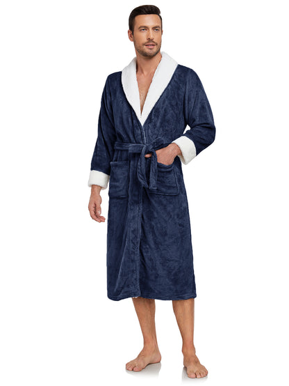 RONGTAI Men's Plush Long Bathrobe – Soft, Warm & Luxurious Fleece Comfort