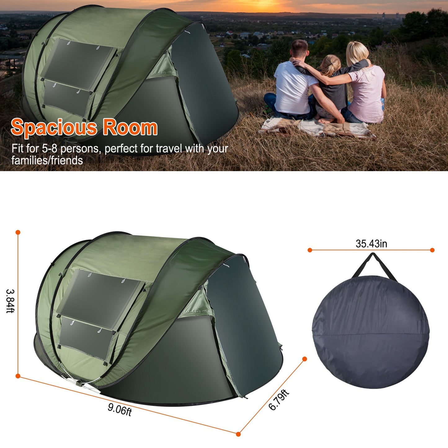Automatic Pop-Up Camping Tent for 5–8 People | Waterproof Family Tent with Mosquito Net