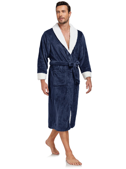 RONGTAI Men's Plush Long Bathrobe – Soft, Warm & Luxurious Fleece Comfort