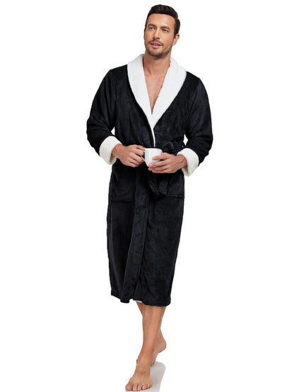 Men’s Plush Fleece Robe – Full-Length Shawl Collar Bathrobe for Ultimate Comfort