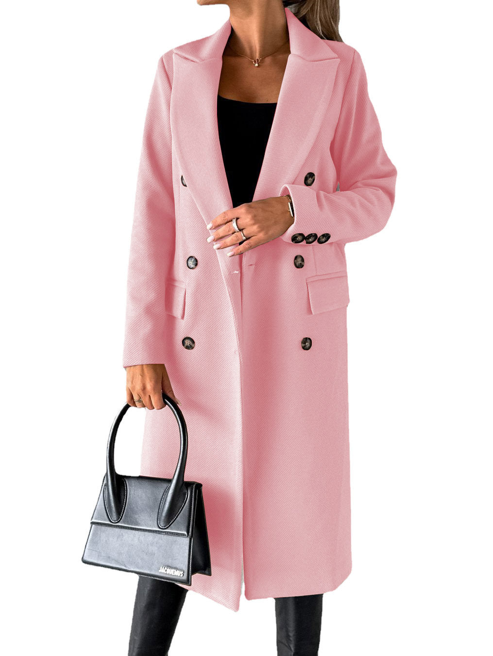 Women’s Elegant Double-Breasted Long Coat – Classic Winter Fashion Overcoat with Pockets