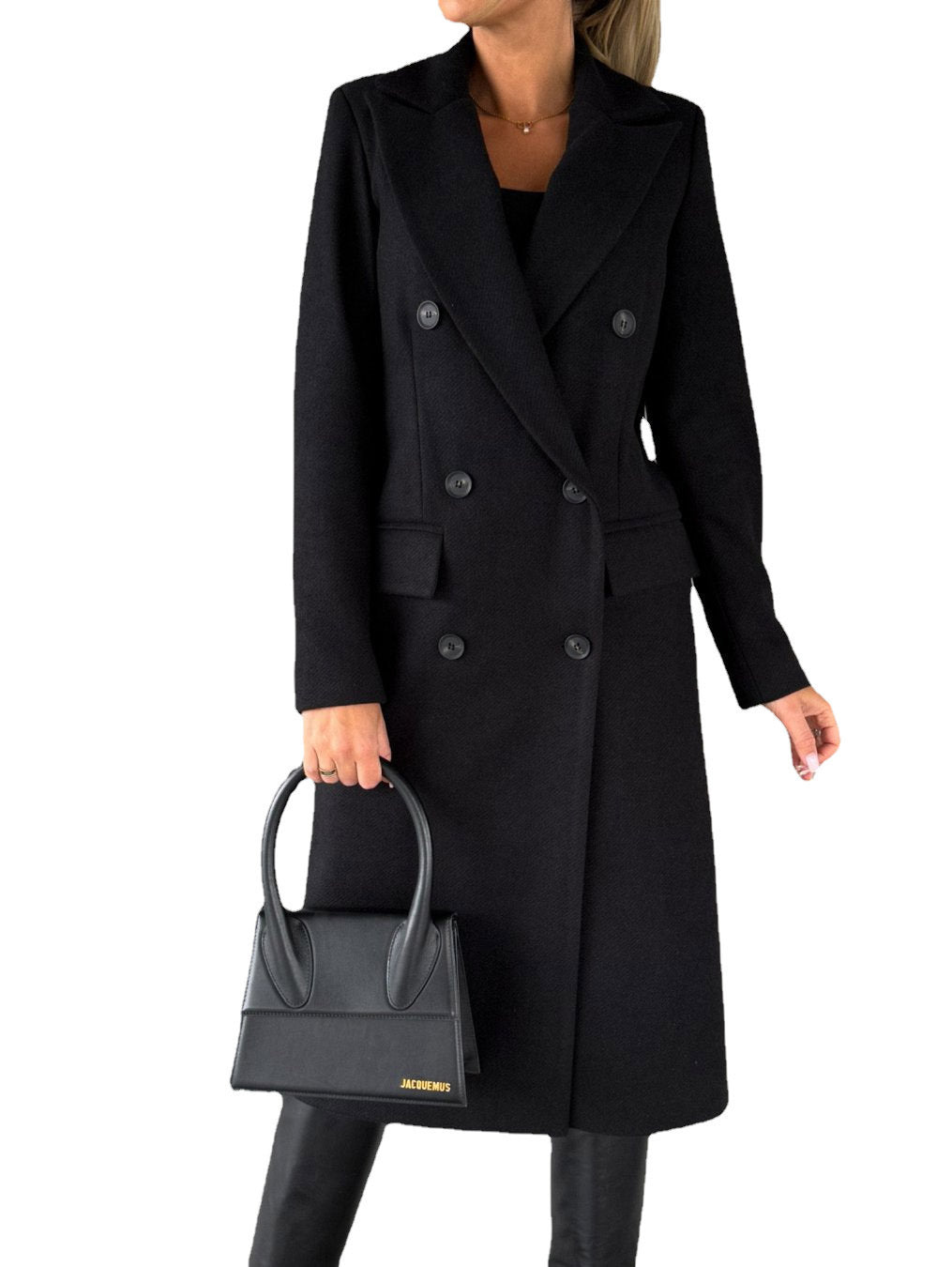 Women’s Elegant Double-Breasted Long Coat – Classic Winter Fashion Overcoat with Pockets
