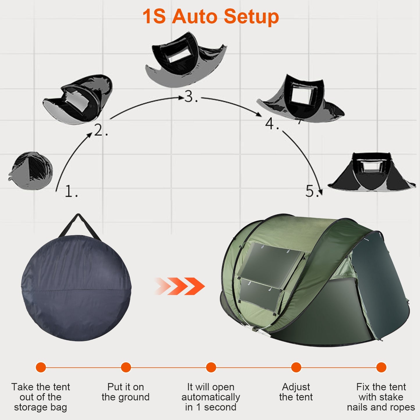 Automatic Pop-Up Camping Tent for 5–8 People | Waterproof Family Tent with Mosquito Net